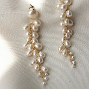LONG PEARL CLUSTER POST EARRINGS